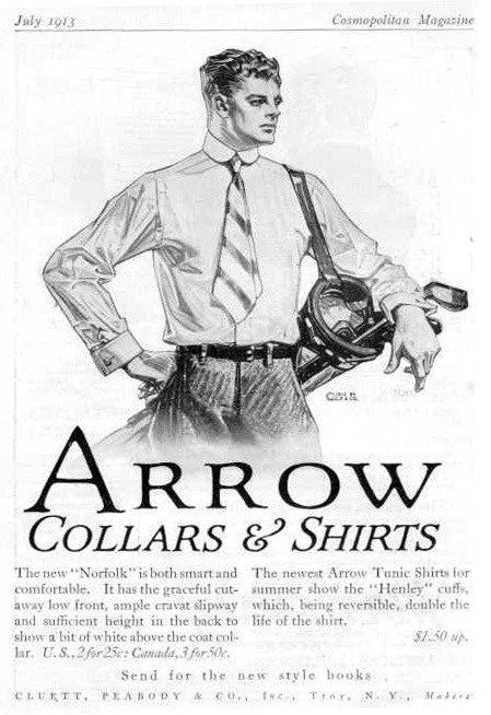 Реклама Arrow Collars and Shirts в журнале Cosmopolitan, июль 1913 года