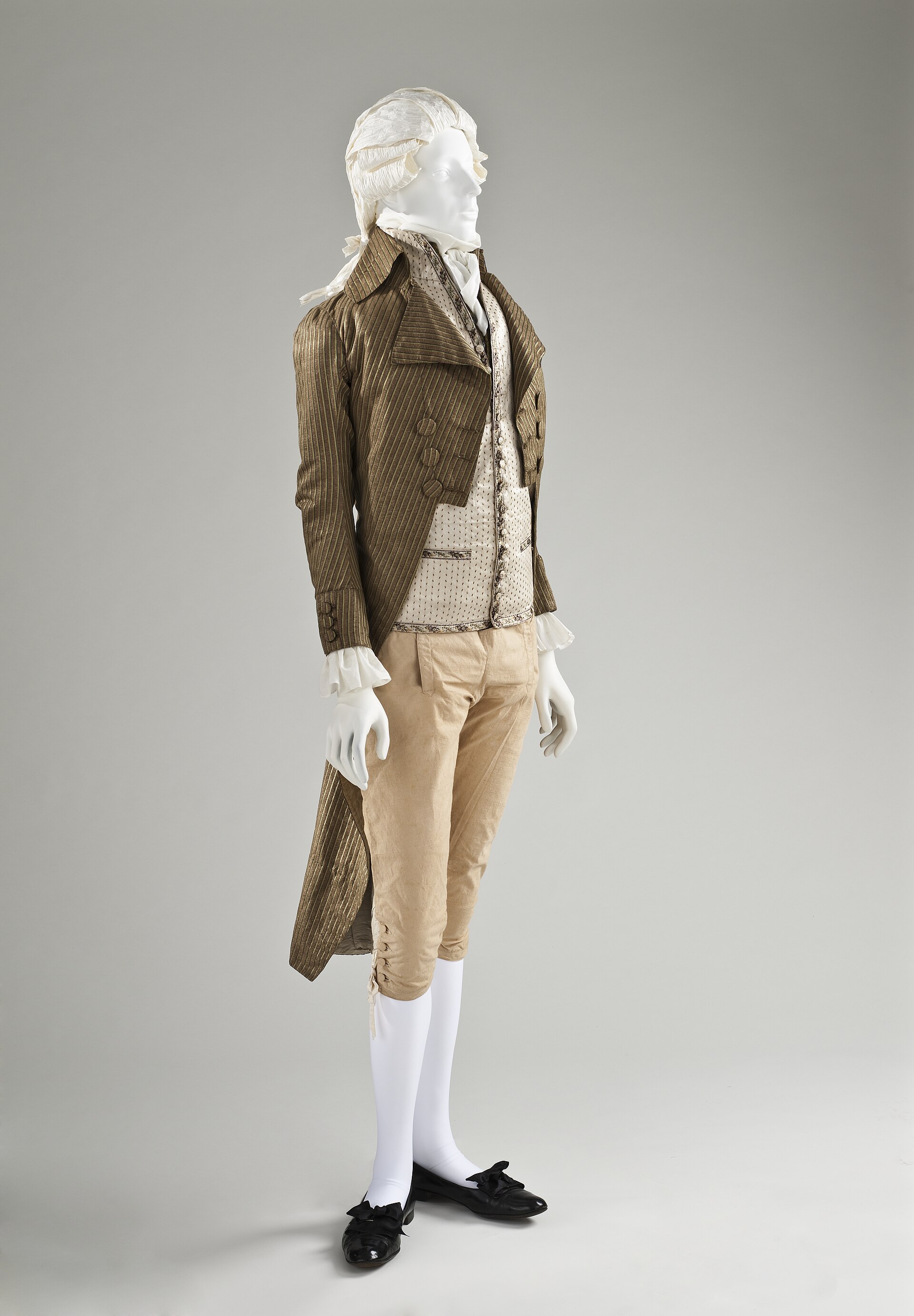 Мужской фрак в полоску, жилеты и кюлоты, 1790–1795